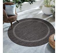 SIMPEX Tappeto Outdoor Rotondo 200 cm Nero Design Bordura Tessuto Piatto Resistente Lavabile Grande per Soggiorno Terrazza Giardino