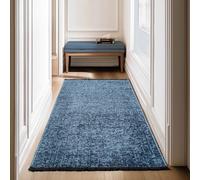 SIMPEX Tappeto Passatoia in Cotone Blu 80x150 cm Lavabile Stile Boho Vintage Kelim Pelo Corto Antiscivolo Morbido Tinta Unita Mélange per Cucina Camera Corridoio