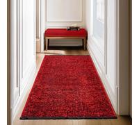 SIMPEX Tappeto Passatoia in Cotone Rosso 80x150 cm Lavabile Stile Boho Vintage Kelim Pelo Corto Antiscivolo Morbido Tinta Unita Mélange per Cucina Camera Corridoio