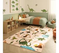 SIMPEX Tappeto per Bambini Dinosauri Tappeto Gioco per Cameretta in Beige con Motivo Dino e Strade misura 80x150 cm ideale per piccoli spazi gioco