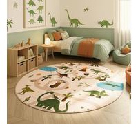 SIMPEX Tappeto per Bambini Dinosauri Tappeto Gioco Rotondo 160 cm per Cameretta in Beige con Motivo Dino ideale come base gioco