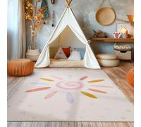 SIMPEX Tappeto per cameretta bambini design sole tappeto per bambini tappeti per cameretta tappetino gioco per ragazzi e ragazze tappeto color crema lavabile e antiscivolo Crema, 140 x 200 cm