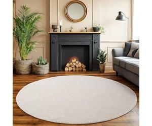 SIMPEX Tappeto Rotondo 200 cm Crema Tinta Unita Bou nelli Stile Scandinavo Moderno Morbido Resistente Facile da Pulire Grande Tappeto per Soggiorno Sala da Pranzo Camera