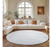 SIMPEX Tappeto Rotondo Bianco 160 cm Tappeto Lavabile a Pelo Corto, Rotondo, Antiscivolo e Morbido, Design Monocromatico Moderno per Soggiorno, Camera da Letto, Cucina e Corridoio
