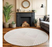 SIMPEX Tappeto Salotto Rotondo 160 cm Crema Design Boho Bouclé Anelli Stile Scandinavo Moderno Morbido Resistente Facile da Pulire Grande Tappeto per Soggiorno Sala da Pranzo Camera