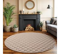 SIMPEX Tappeto Salotto Rotondo 200 cm Beige Design a Quadri Bouclé Anelli Stile Scandinavo Moderno Morbido Resistente Facile da Pulire Grande Tappeto per Soggiorno Sala da Pranzo Camera