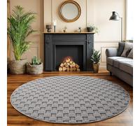 SIMPEX Tappeto Salotto Rotondo 200 cm Grigio Design a Quadri Bouclé Anelli Stile Scandinavo Moderno Morbido Resistente Facile da Pulire Grande Tappeto per Soggiorno Sala da Pranzo Camera