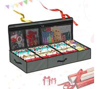 SIMPHAUS Organizer Carta Regalo Rigido con Divisori, Tessuto Oxford 600D Resistente, Contenitore per Carta Regalo Natale e Accessori 82x34x13cm Grigio