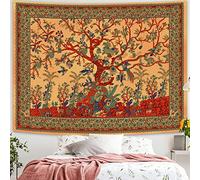 Simpkeely Arazzo con albero della vita, arazzo da appendere alla parete, con mandala indiano della giungla, stile bohémien, decorazione artistica da parete per camera da letto, 140 x 203 cm (giallo)