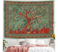 Simpkeely Arazzo da parete con albero della vita, mandala indiano, hippie, tie-dye, bohémien, decorazione artistica da parete per camera da letto, dormitorio, soggiorno, 130 x 140 cm (verde)