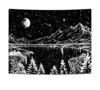 Simpkeely Arazzo in Bianco e Nero con Notte Stellata, Montagne, Luna e Stelle per Camera da Letto e Soggiorno - 130 x 150cm