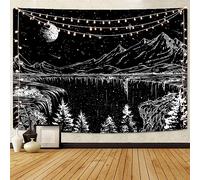 Simpkeely Arazzo in Bianco e Nero con Notte Stellata, Montagne, Luna e Stelle per Camera da Letto e Soggiorno - 150 x 200cm