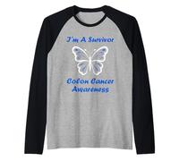 Simple Blue Butterfly I'm a Survivor Colon Cancer Awareness Maglia con Maniche Raglan