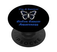 Simple blue butterfly I'm a survivor Colon Cancer Awareness PopSockets PopGrip Adesivo