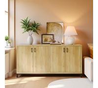 Simple Credenza moderna, corpo con 4 ante - 160 cm di larghezza, credenza multiuso, scarpiera per soggiorno, camera da letto, 160 x 35 x 80 cm, colore legno naturale