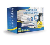 Simple Deluxe Confezione da 25 sacchetti sottovuoto multiformato, 5 jumbo (70 x 100 cm), 5 grandi, 5 medi, 5 piccoli, 5 sacchetti arrotolabili con pompa a mano, per riporre sotto il letto, vestiti