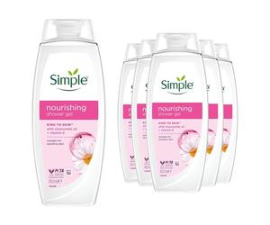 Simple Gel doccia nutriente per il corpo, con vitamine e olio di geranio naturale, per la cura della pelle delicata, 450 ml, confezione da 6