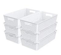 Simple Houseware 6 cestini impilabili in plastica per dispensa, colore bianco