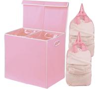 Simple Houseware Cesto per Biancheria Doppio con Coperchio e Sacchi per Biancheria Rimovibili, Rosa