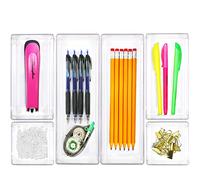 Simple Houseware Confezione da 6 Organizer per cassetti da scrivania in plastica Trasparente