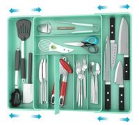Simple Houseware Organizer per Posate espandibile per cassetto da Cucina, Turchese
