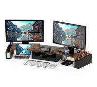 Simple Houseware Supporto per doppio monitor da scrivania con cassetto, marrone rustico