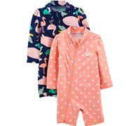 Simple Joys by Carter's 2-Pack 1-Piece Zip Rashguards Costume Intero, Blu Marino Amici Marini/Pesca Pois, 6-9 Mesi (Pacco da 2) Bimba
