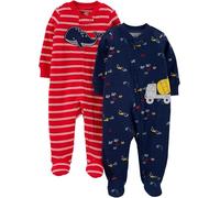 Simple Joys by Carter's 2-Pack 2-Way Zip Cotton Footed Sleep And Play Dormienti per Neonati e Bambini, Blu Marino Camion/Rosso Balena, Prematuro (Pacco da 2) Bimbo