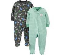Simple Joys by Carter's 2-Pack 2-Way Zip Cotton Footed Sleep And Play Traversine per Neonati e Bambini, Grigio Scuro Dinosauri/Verde Menta Righe, Prematuro (Pacco da 2) Bimbo