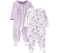 Simple Joys by Carter's 2-Pack Cotton Snap Footed Sleep And Play Dormienti per Neonati e Bambini, Bianco Unicorni/Porpora Pois, 0-3 Mesi (Pacco da 2) Bimba