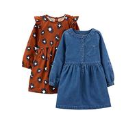Simple Joys by Carter's 2-Pack Long-Sleeve Dress Set Abito Casual, Chambray/Maculata, 5 Anni (Pacco da 2) Bambina