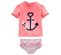 Simple Joys by Carter's 2-Piece Assorted Rashguard Sets Rash Guard Set, Rosa Salmone Granchio/Rosa Stampa Ancore, 5 Anni Bimba