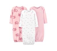 Simple Joys by Carter's 3-Pack Cotton Sleeper Gown Infant-And-Toddler-Nightgowns, Bianco Arcobaleno/Rosa Chiaro Coniglietto/Elefanti, 0 Mesi (Pacco da 3) Unisex-Bimbi