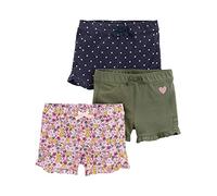 Simple Joys by Carter's 3-Pack Knit Shorts Pantaloncini, Denim Pois/Rosa Floreale/Verde Oliva Cuori, 5 Anni (Pacco da 3) Bimba