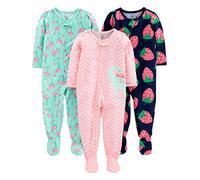 Simple Joys by Carter's 3-Pack Loose Fit Flame Resistant Polyester Jersey Footed Pajamas Sleepers per Neonati e Bambini, Dinosauri/Fenicotteri/Stampa Fragole, 12 Mesi (Pacco da 3) Bimba