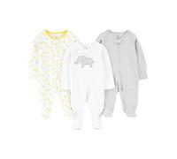Simple Joys by Carter's 3-Pack Neutral Sleep And Play Dormienti per Neonati e Bambini, Bianco Elefante/Grigio Chiaro Mini Righe/Giraffe, 0-3 Mesi (Pacco da 3) Unisex-Bimbi
