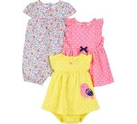 Simple Joys by Carter's 3-Pack Romper, Sunsuit And Dress Infant Toddler-Rompers, Bianco Floreale/Giallo Uccello/Rosa Pois, 24 Mesi (Pacco da 3) Bimba