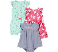 Simple Joys by Carter's 3-Pack Romper, Sunsuit And Dress Infant Toddler-Rompers, Blu Marino Righe/Rosa Floreale/Verde Menta Ciliegie, 0 Mesi (Pacco da 3) Bimba
