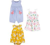 Simple Joys by Carter's 3-Pack Romper, Sunsuit And Dress Pagliaccetti, Amici Marini/Fenicotteri/Fiori, 0 Mesi (Pacco da 3) Bimba