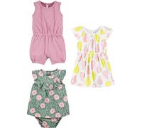 Simple Joys by Carter's 3-Pack Romper, Sunsuit And Dress Pagliaccetti, Fiori/Pere/Pois, 0 Mesi (Pacco da 3) Bimba