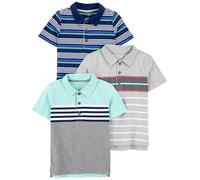 Simple Joys by Carter's 3-Pack Short Sleeve Infant-And-Toddler-Polo-Shirts, Blu Marino Righe/Blu Riga Piazzata/Grigio, 4 Anni (Pacco da 3) Bimbo