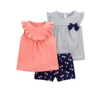 Simple Joys by Carter's 3-Piece Playwear Set T-Shirt, Blu Marino Righe/Pesca/Ciliegie, 5 Anni Bambino-Ragazze