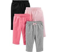 Simple Joys by Carter's 4-Pack Fleece Pants, Rosa/Nero/Grigio Puntinato, 6-9 Mesi (Pacco da 4) Bimba