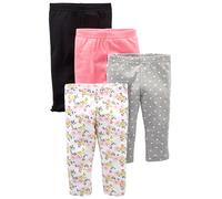 Simple Joys by Carter's 4-Pack Pant Pantaloni, Bianco Floreale/Grigio Cuori/Nero/Rosa, 0-3 Mesi (Pacco da 4) Bimba