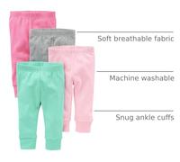Simple Joys by Carter's 4-Pack Pant Pantaloni, Verde Menta/Rosa/Grigio, 3-6 Mesi (Pacco da 4) Bimba