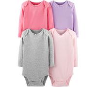 Simple Joys by Carter's 4-Pack Soft Pointelle Long Sleeve Bodysuits Body, Rosa/Porpora/Grigio, Prematuro (Pacco da 4) Bimba