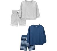 Simple Joys by Carter's 4-Piece French Terry Long-Sleeve Shirts And Shorts Playwear Set, Grigio/Blu Marino, 4-5 Anni (Pacco da 4) Bambini e Ragazzi