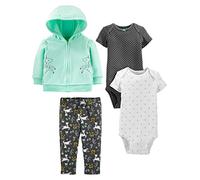 Simple Joys by Carter's 4-Piece Jacket, Pant, And Bodysuit Set Layette, Bianco Fiocchi di Neve/Nero Pois/Verde Menta Unicorni/Floreale, 0 Mesi Bambino-Ragazze