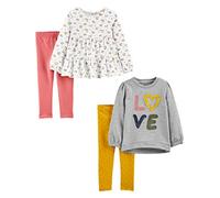 Simple Joys by Carter's 4-Piece Long-Sleeve Shirts And Pants Playwear Set Pantaloni, Bianco Floreale/Giallo Pois/Grigio Amore/Rosa, 2 Anni Bambine e Ragazze