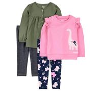 Simple Joys by Carter's 4-Piece Long-Sleeve Shirts And Pants Playwear Set Pantaloni, Blu Marino Floreale/Nero/Rosa Dinosauri/Verde Oliva, 18 Mesi Bimba